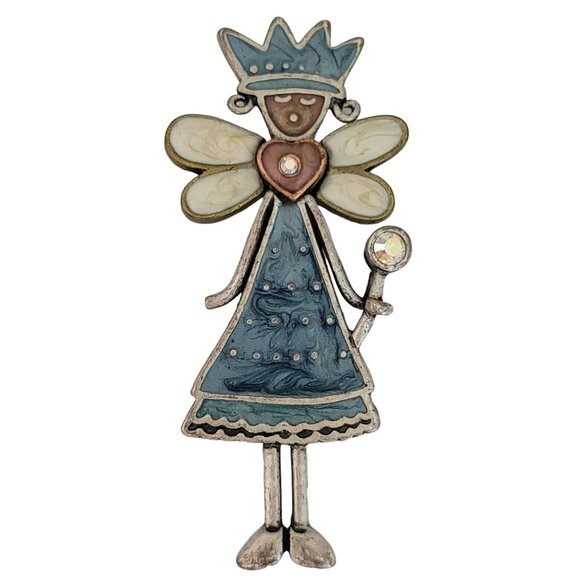 Silver Tone Blue Pearl Enamel Queen Princess Fairy Pin Brooch, K500 - Picture 7 of 7